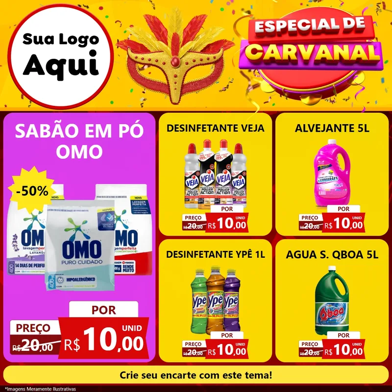 Modelo de Rede Social para Feed Facebook com o tema Especial de Carnaval para Produtos de Limpeza