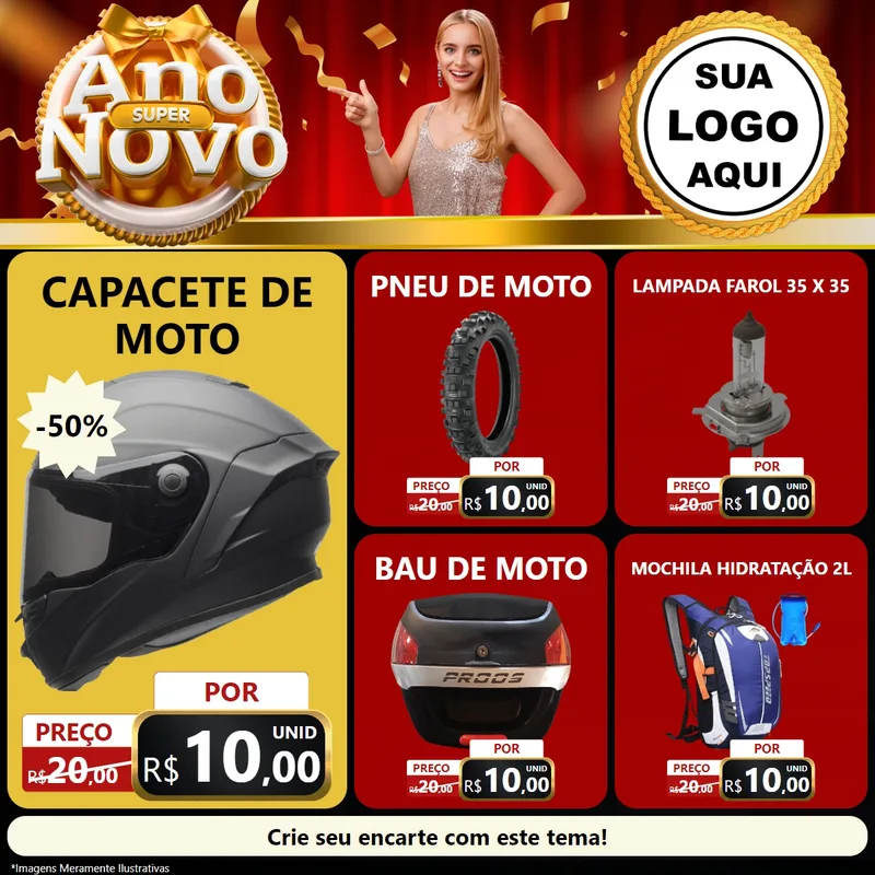 Modelo de Rede Social para Feed Facebook com o tema Super Ano Novo para Moto peças