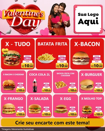 Modelo de Rede Social para Feed Instagram com o tema Valentine's Day para Hamburgueria
