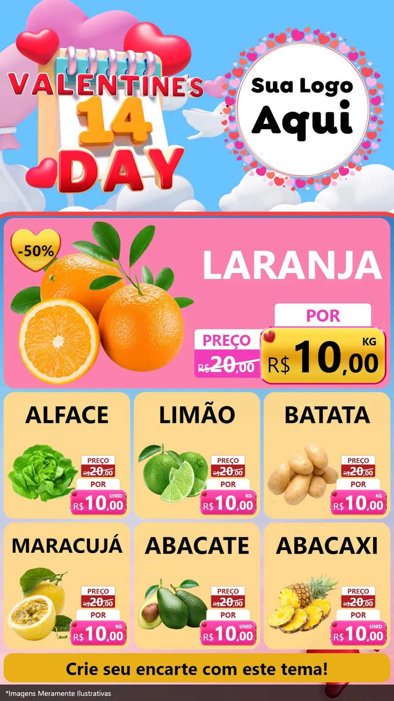 Modelo de Rede Social para Stories com o tema Valentine's Day para Hortifrúti