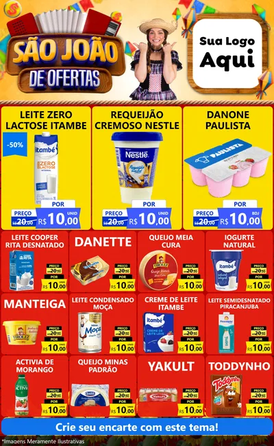 Modelo de Encarte para Encarte Grande com o tema São João de Ofertas para Frios e Laticínios