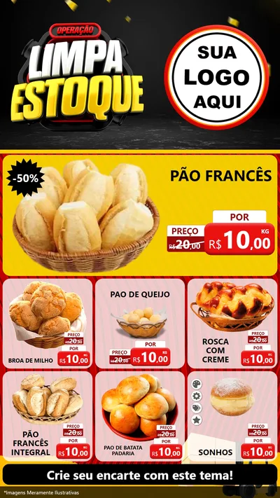 Modelo de Rede Social para Stories com o tema Operação Limpa Estoque para Padaria