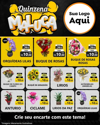 Modelo de Rede Social para Feed Instagram com o tema Quinzena Maluca para Floricultura e jardim