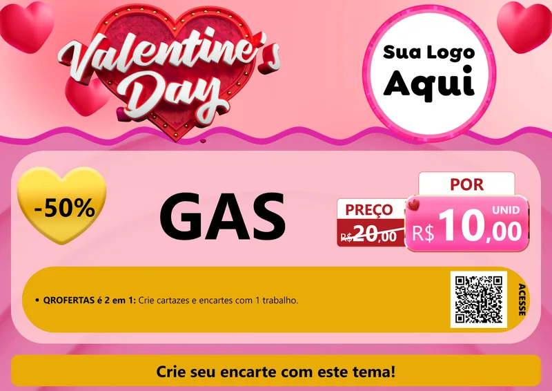 Modelo de Cartaz para Cartaz A4 Horizontal com o tema Valentine's Day para Água e gás