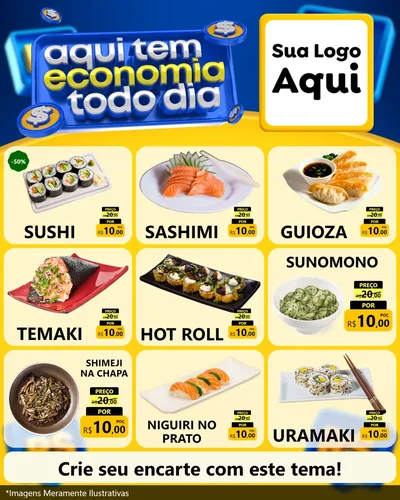 Modelo de Rede Social para Feed Instagram com o tema Aqui Tem Economia Todo Dia para Comida japonesa