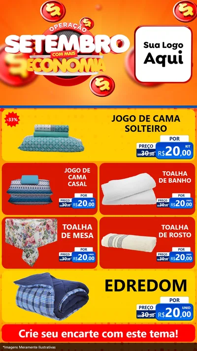 Modelo de TV para TV Vertical com o tema Operação Setembro Com Muita Economia para Cama, Mesa e Banho