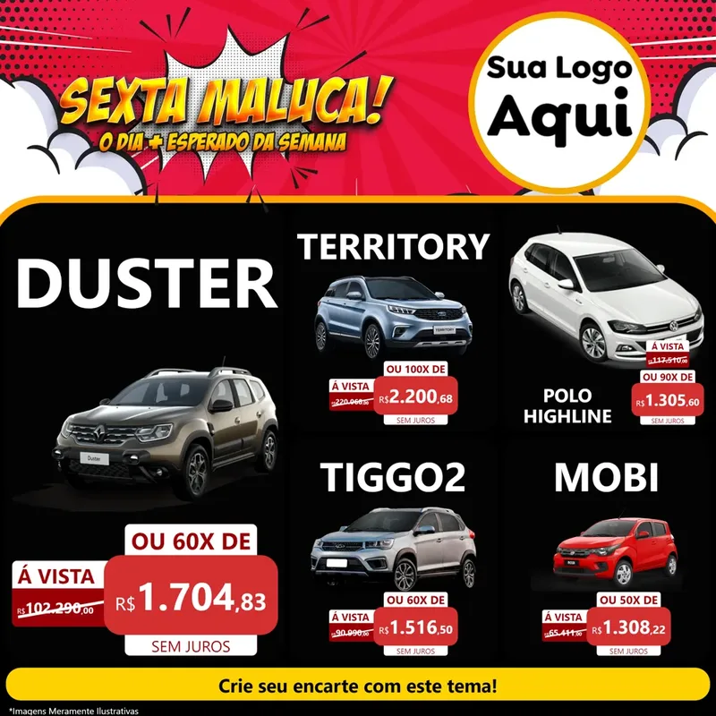Modelo de Rede Social para Feed Facebook com o tema Sexta Maluca! para Concessionaria de Carros