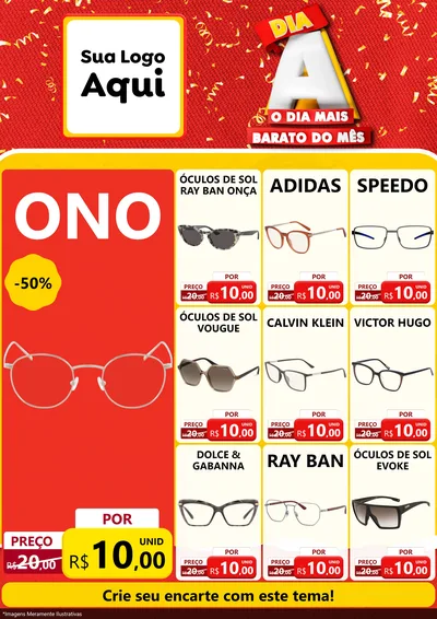 Modelo de Encarte para Encarte A4 Vertical com o tema Dia A o Dia Mais Barato do Mês para Óticas