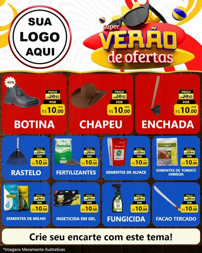 Modelo de Rede Social para Feed Instagram com o tema Super Verão de Ofertas para Agropecuária