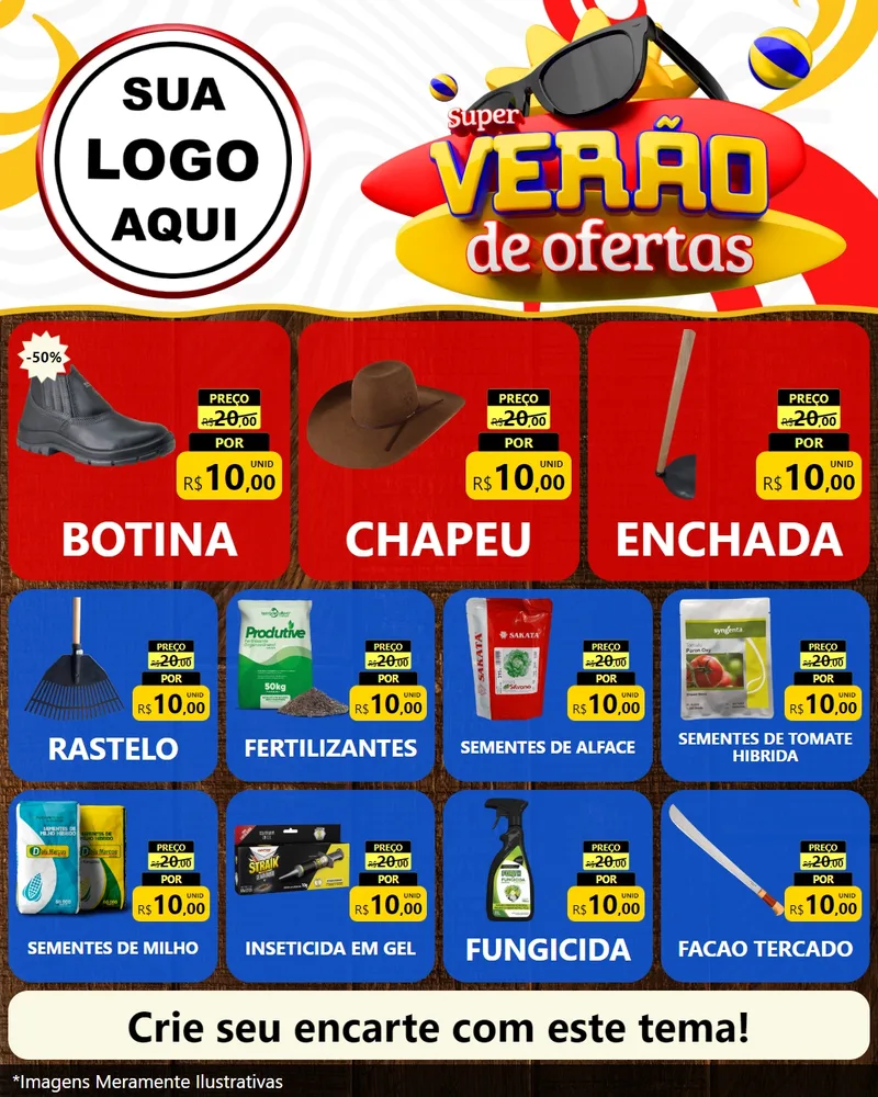 Modelo de Rede Social para Feed Instagram com o tema Super Verão de Ofertas para Agropecuária
