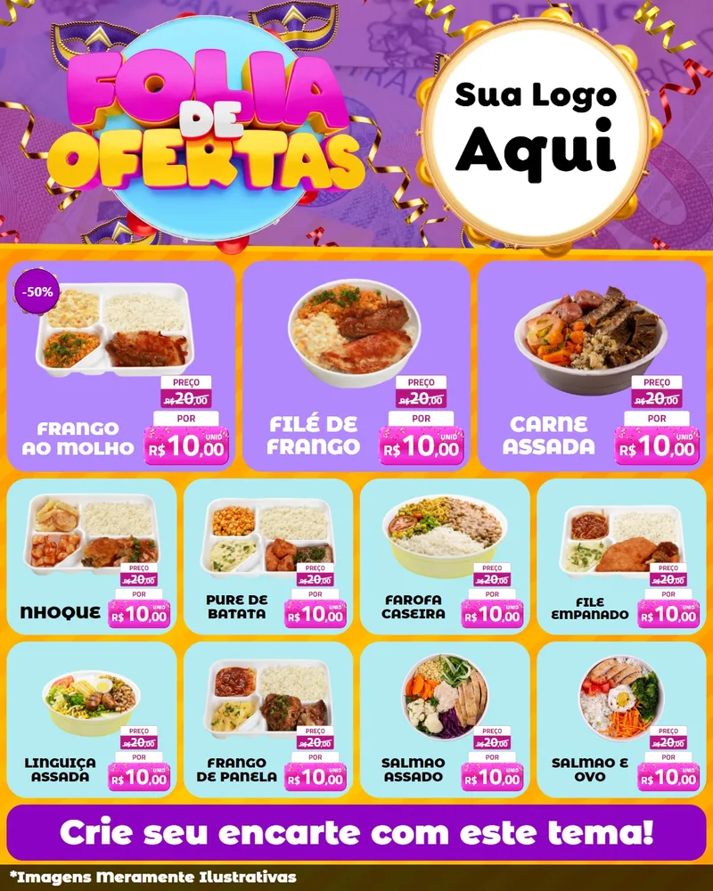 Modelo de Rede Social para Feed Instagram com o tema Folia de Ofertas para Restaurante