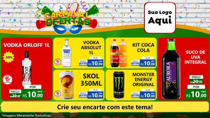 Modelo de TV para TV Horizontal com o tema Carnaval de Ofertas para Distribuidora de bebidas
