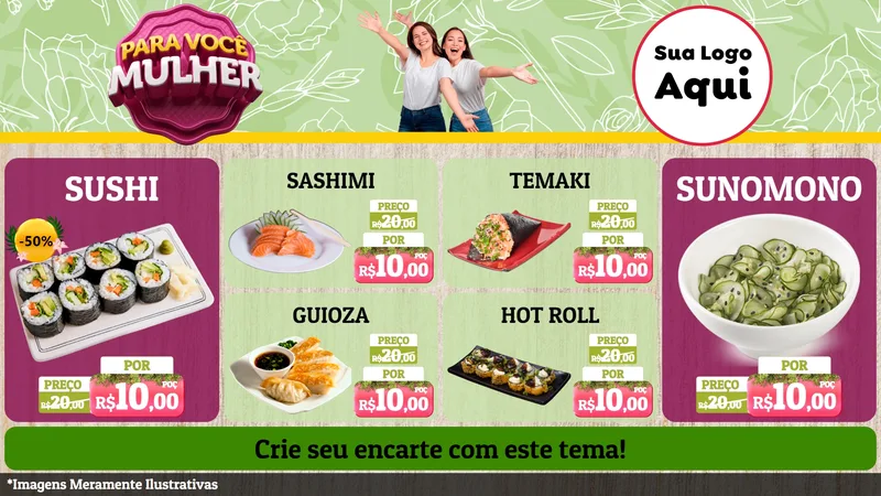 Modelo de TV para TV Horizontal com o tema Para Você Mulher para Comida japonesa