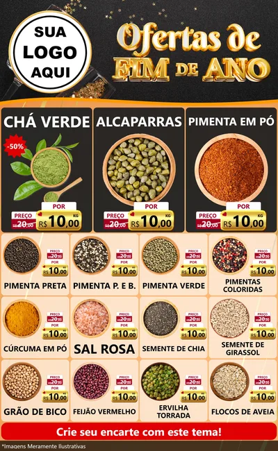 Modelo de Encarte para Encarte Grande com o tema Ofertas de Fim de Ano para Produtos Naturais