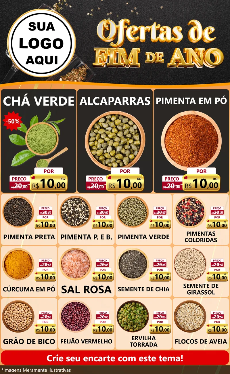 Modelo de Encarte para Encarte Grande com o tema Ofertas de Fim de Ano para Produtos Naturais