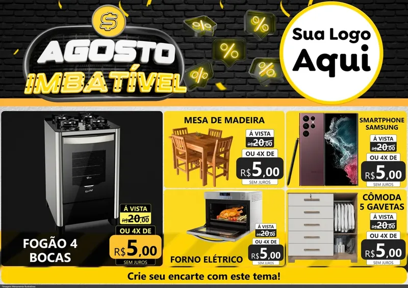 Modelo de Encarte para Encarte A4 Horizontal com o tema Agosto Imbatível para Móveis e Eletro