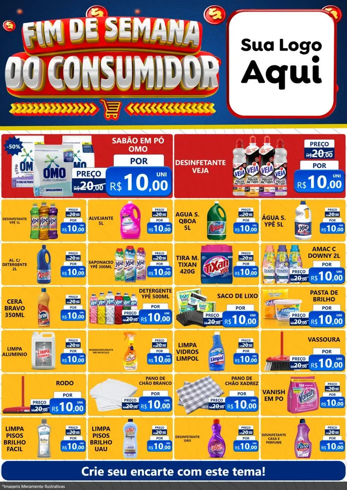 Modelo de Encarte para Encarte A4 Vertical com o tema Fim de Semana do Consumidor para Produtos de Limpeza