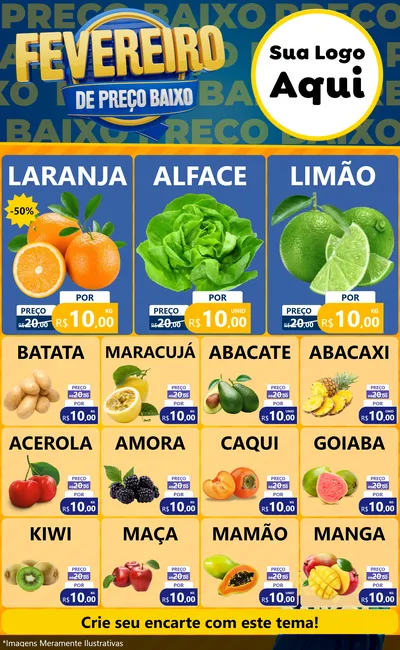 Modelo de Encarte para Encarte Grande com o tema Fevereiro de Preço Baixo para Hortifrúti