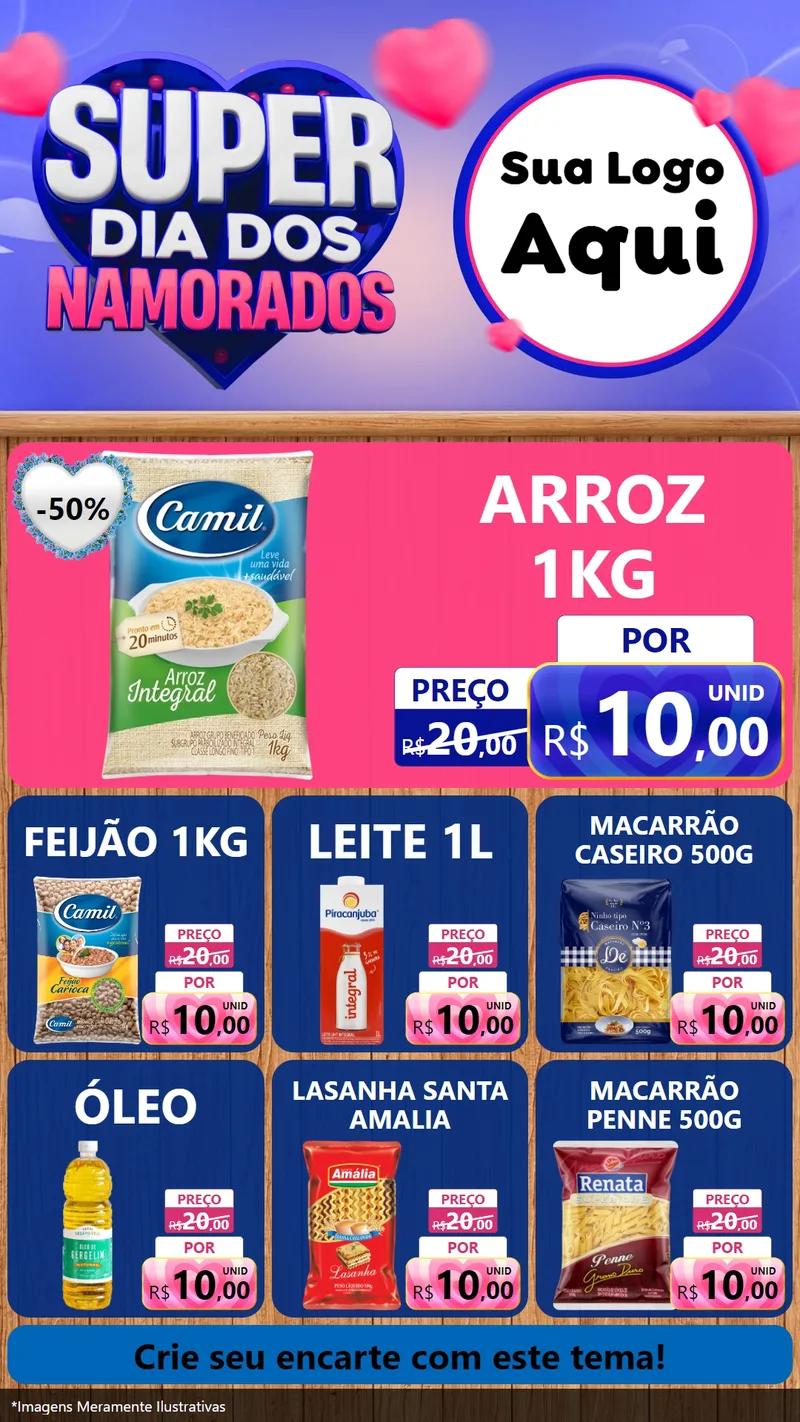 Modelo de Rede Social para Stories com o tema Super Dia dos Namorados para Supermercado