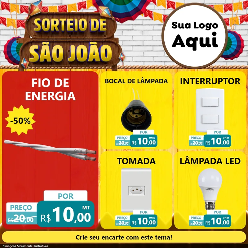 Modelo de Rede Social para Feed Facebook com o tema Sorteio de São João para Materiais Elétricos