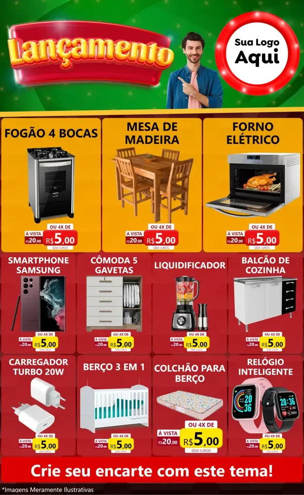 Modelo de Encarte para Encarte Grande com o tema Lançamento para Móveis e Eletro