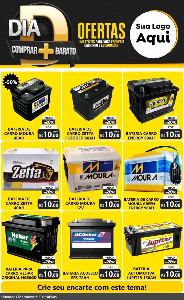 Modelo de Encarte para Encarte Grande com o tema Dia D Mais Economia para Baterias Elétricas