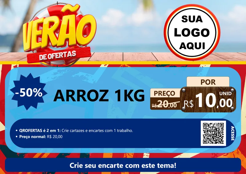 Modelo de Cartaz para Cartaz A4 Horizontal com o tema Verão de Ofertas para Supermercado