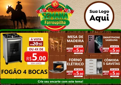 Modelo de Encarte para Encarte A4 Horizontal com o tema Especial Semana Farroupilha para Móveis e Eletro