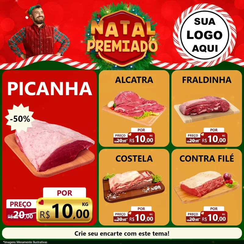 Modelo de Rede Social para Feed Facebook com o tema Natal Premiado para Açougue