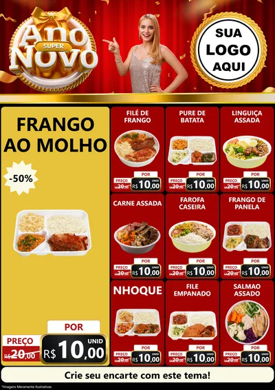 Modelo de Encarte para Encarte A4 Vertical com o tema Super Ano Novo para Restaurante