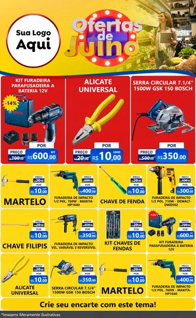 Modelo de Encarte para Encarte Grande com o tema Ofertas de Julho para Maquinas e Ferramentas