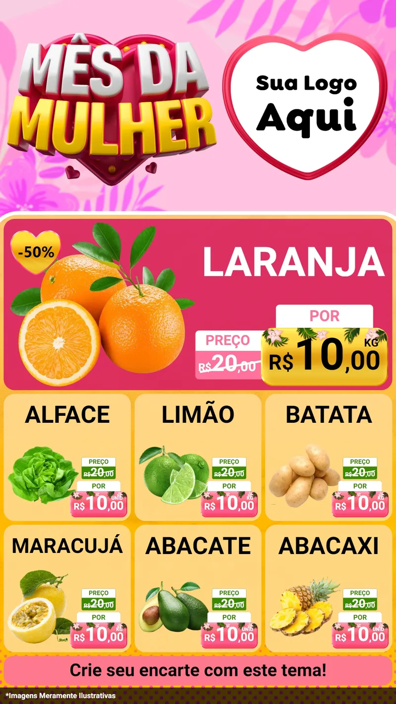 Modelo de Rede Social para Stories com o tema Mês da Mulher para Hortifrúti