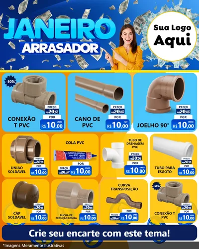 Modelo de Rede Social para Feed Instagram com o tema Janeiro Arrasador para Tubos e conexões