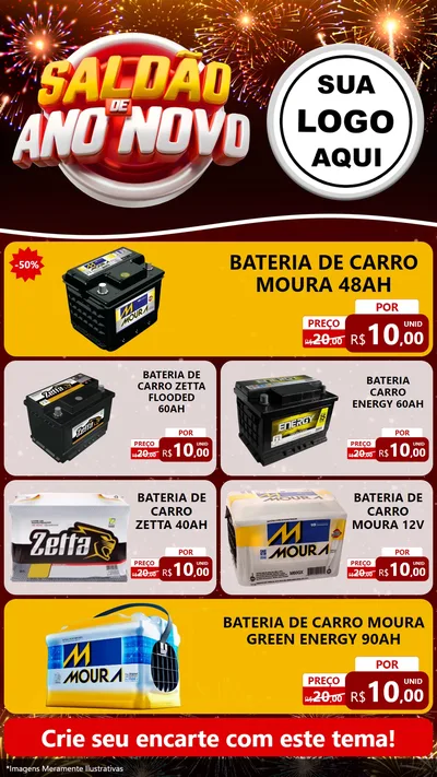 Modelo de TV para TV Vertical com o tema Saldão de Ano Novo para Baterias Elétricas