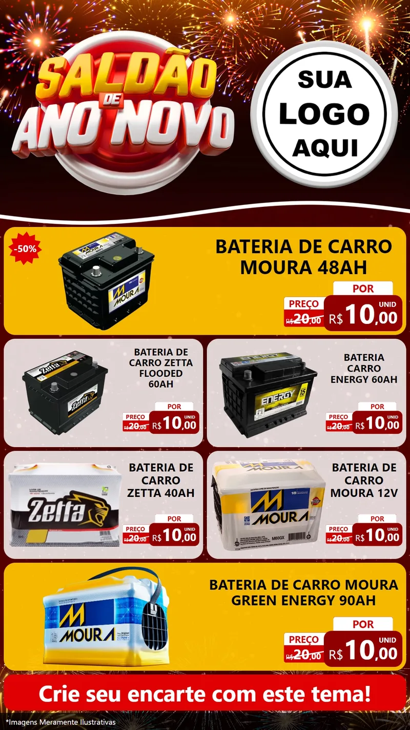Modelo de TV para TV Vertical com o tema Saldão de Ano Novo para Baterias Elétricas