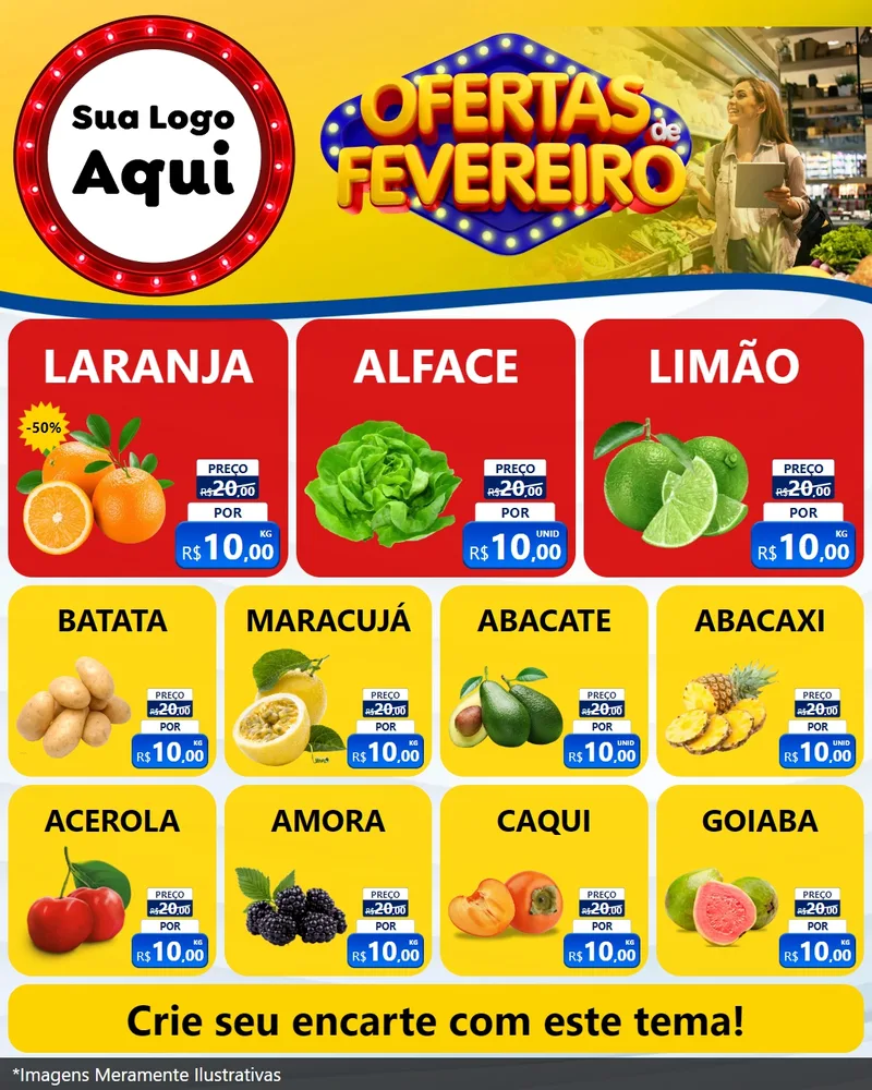 Modelo de Rede Social para Feed Instagram com o tema Ofertas de Fevereiro para Hortifrúti
