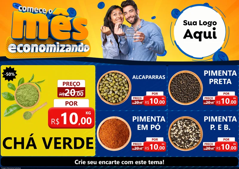 Modelo de Encarte para Encarte A4 Horizontal com o tema Comece O Mês Economizando para Produtos Naturais