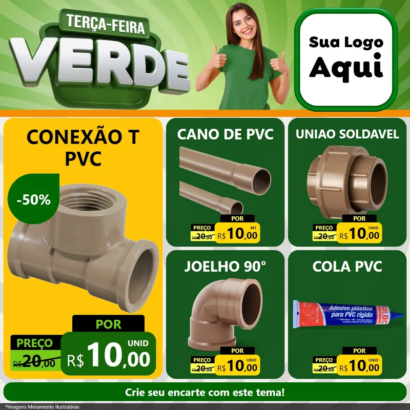 Modelo de Rede Social para Feed Facebook com o tema Terça - Feira Verde para Tubos e conexões