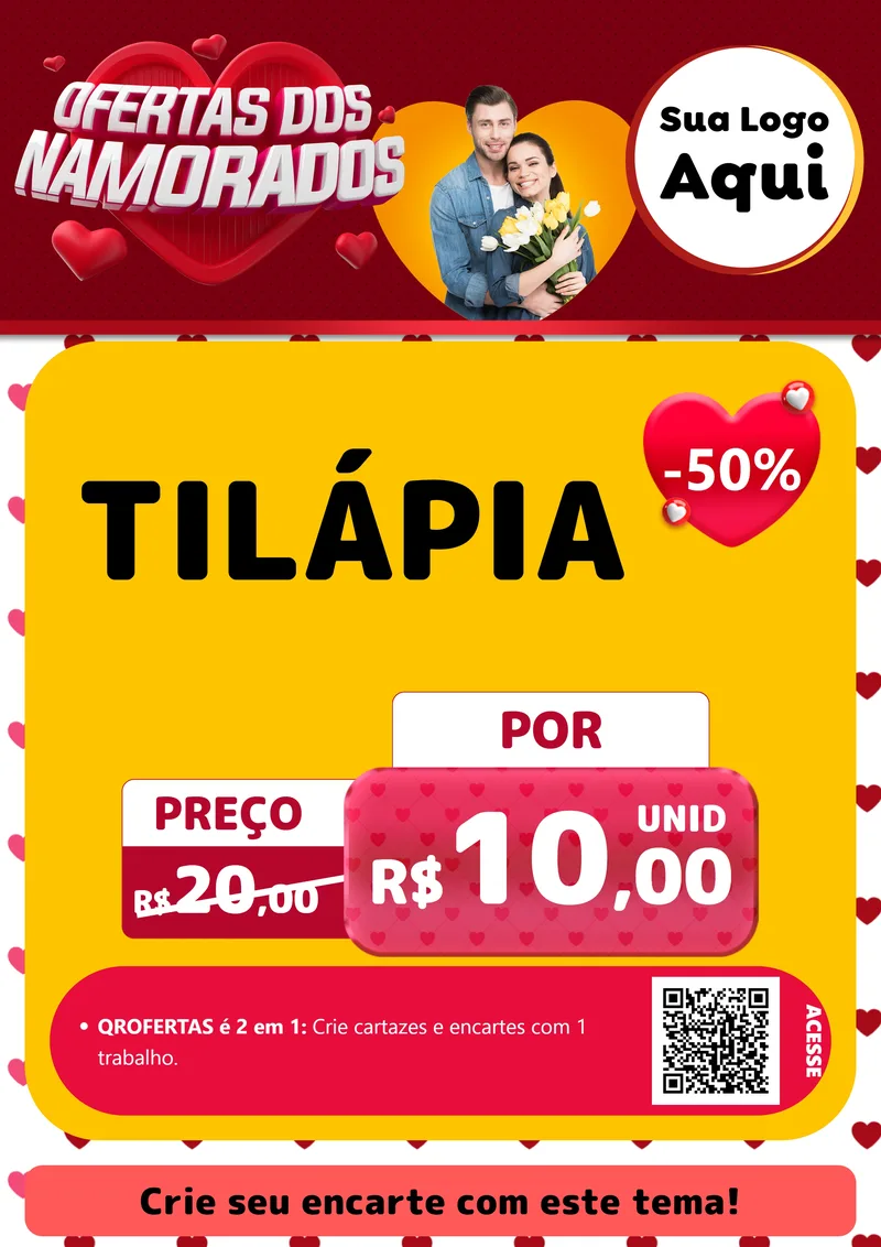 Modelo de Cartaz para Cartaz A4 Vertical com o tema Ofertas Dos Namorados para Peixaria