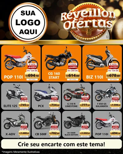 Modelo de Rede Social para Feed Instagram com o tema Réveillon de Ofertas para Concessionaria de Motos
