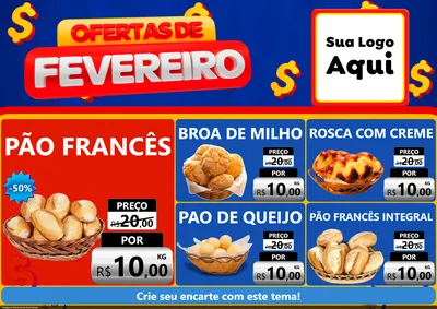 Modelo de Encarte para Encarte A4 Horizontal com o tema Ofertas de Fevereiro para Padaria