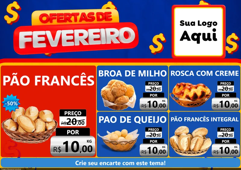 Modelo de Encarte para Encarte A4 Horizontal com o tema Ofertas de Fevereiro para Padaria