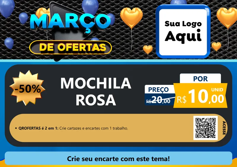 Modelo de Cartaz para Cartaz A4 Horizontal com o tema Março de Ofertas para Papelaria