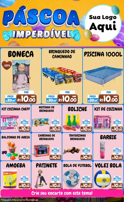 Modelo de Encarte para Encarte Grande com o tema Páscoa Imperdível para Brinquedos