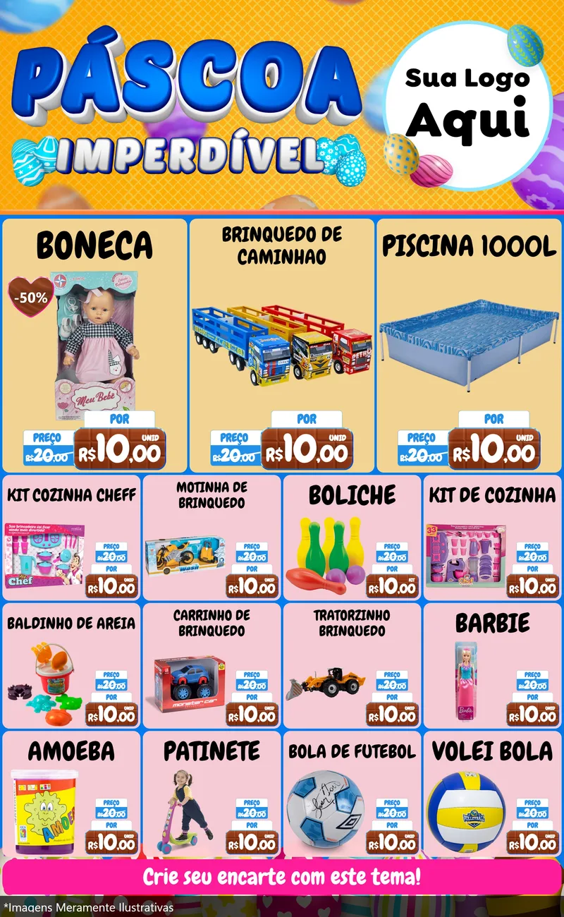 Modelo de Encarte para Encarte Grande com o tema Páscoa Imperdível para Brinquedos