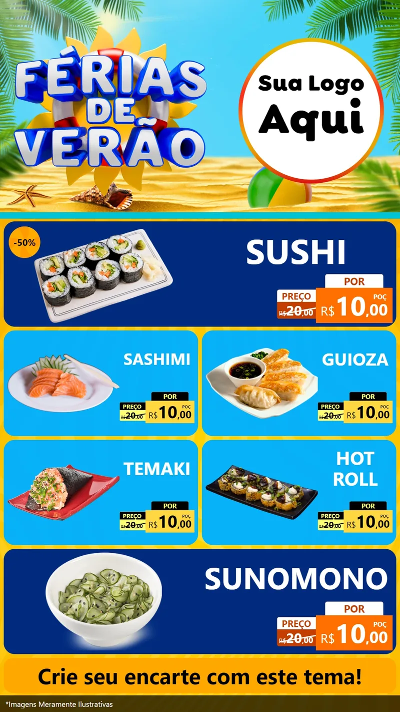 Modelo de TV para TV Vertical com o tema Férias de Verão para Comida japonesa