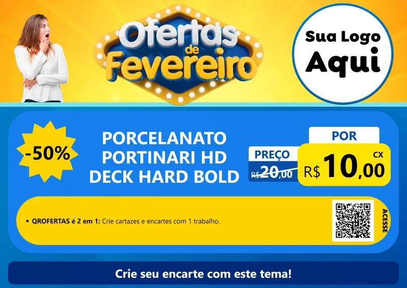 Modelo de Cartaz para Cartaz A4 Horizontal com o tema Ofertas de Fevereiro para Pisos e revestimentos
