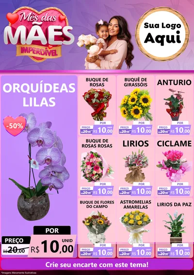 Modelo de Encarte para Encarte A4 Vertical com o tema Mês das Mães Imperdível para Floricultura e jardim