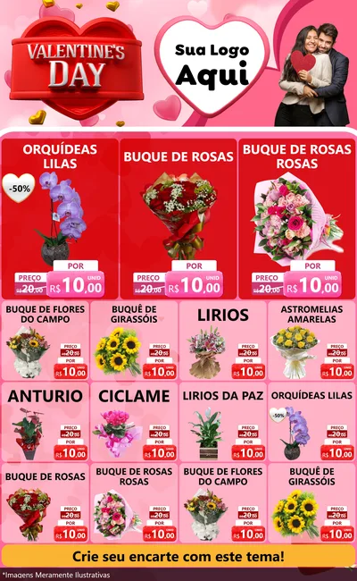 Modelo de Encarte para Encarte Grande com o tema Valentine's Day para Floricultura e jardim