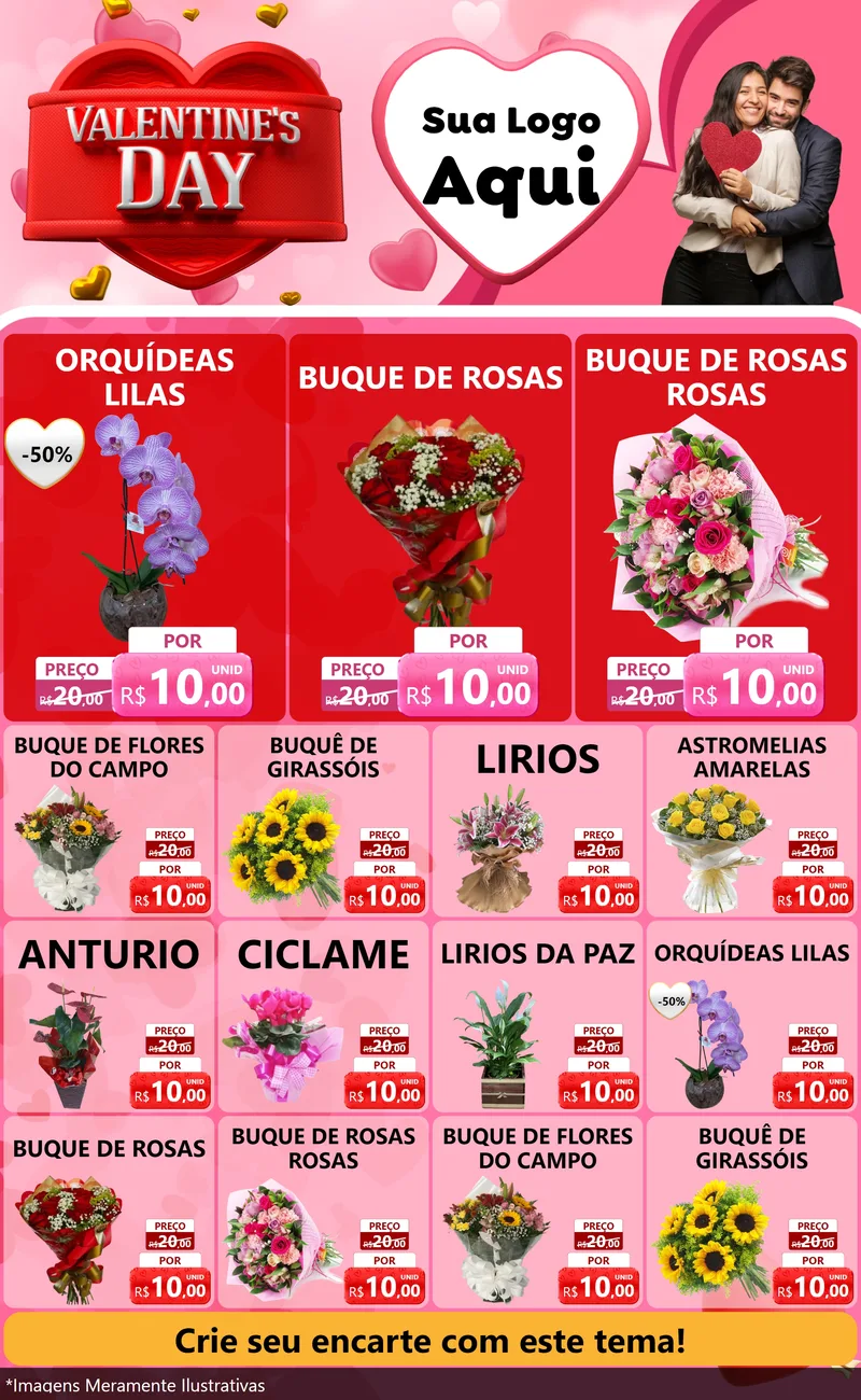 Modelo de Encarte para Encarte Grande com o tema Valentine's Day para Floricultura e jardim